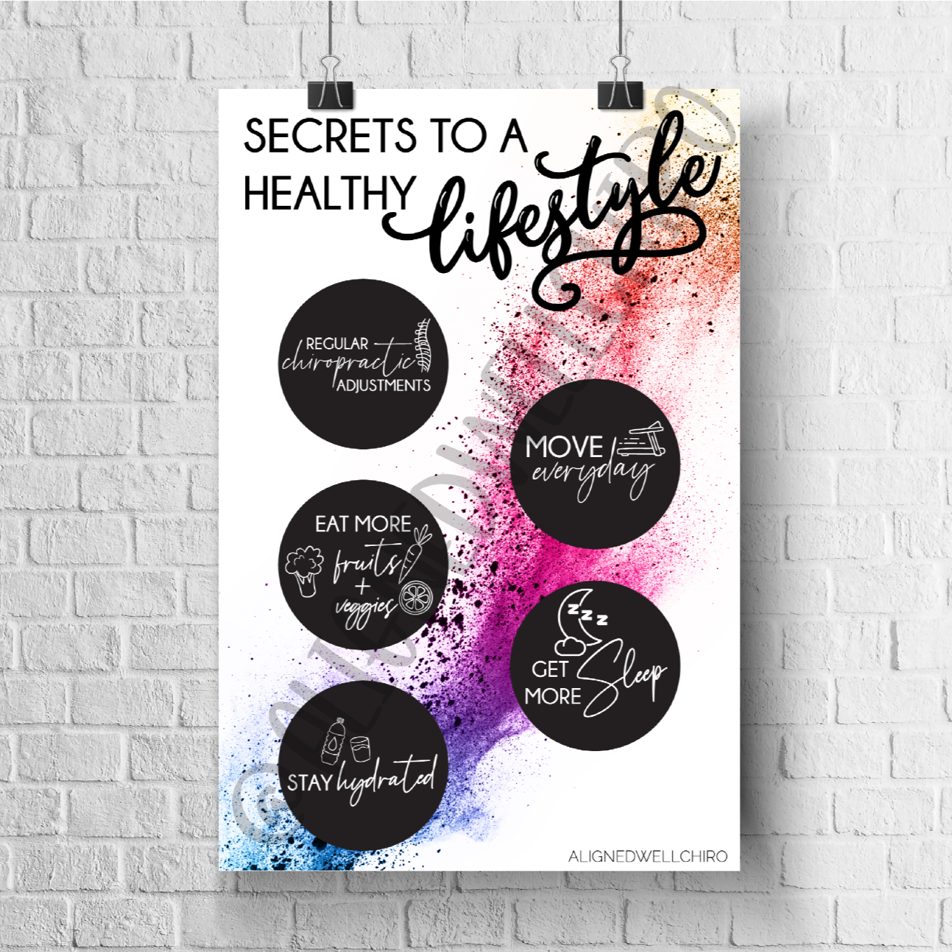 Secrets To A Healthy Lifestyle | Chiropractic Wall Art | Chiropractic Art | Chiropractic Office Decor | Chiropractic Poster